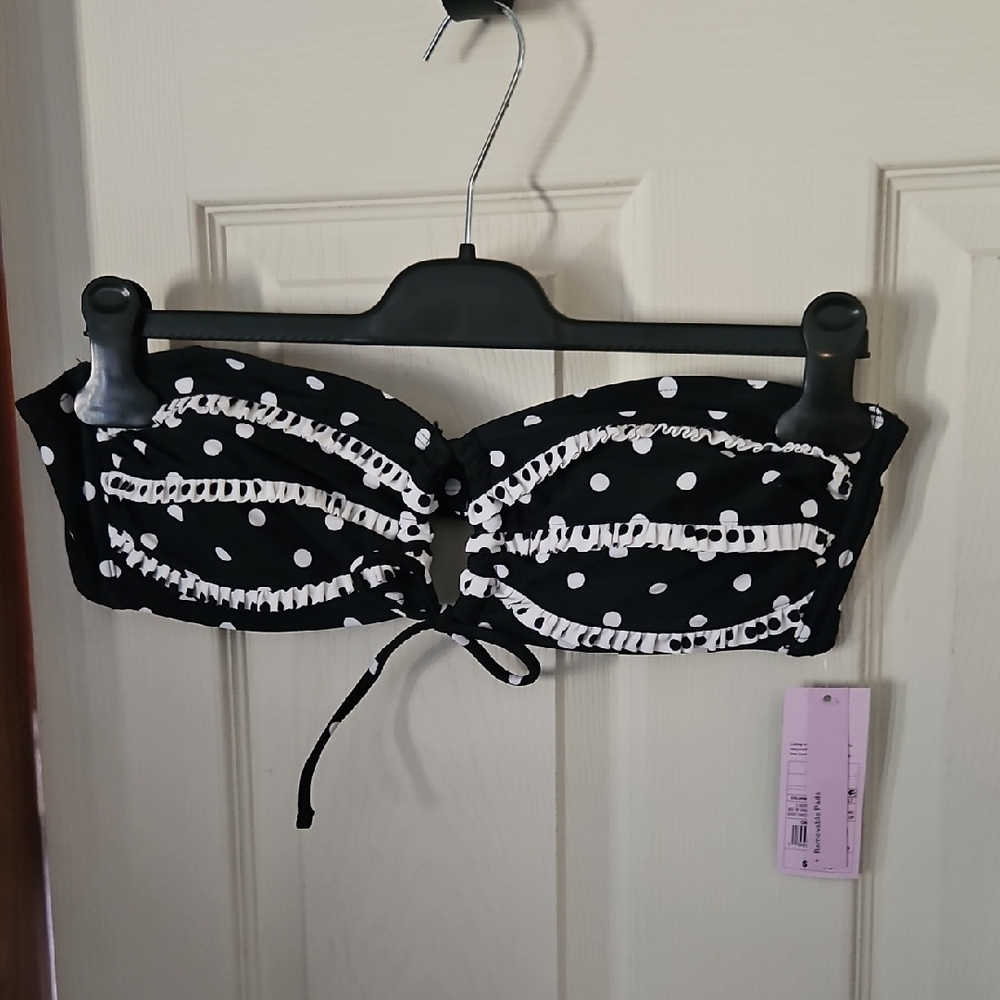 WILD FABLE BLACK/WHITE POLKA DOT STRAPLESS TOP: NEW WITH TAGS: SIZE XL